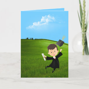 Happy Graduate in Field Holiday Card