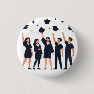 Happy Graduates Throwing Caps Celebration 1 Inch Round Button