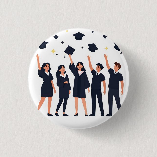 Happy Graduates Throwing Caps Celebration 1 Inch Round Button (Front)