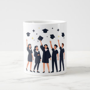 Happy Graduates Throwing Caps Celebration Large Coffee Mug