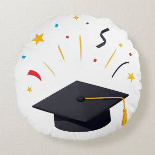 Happy Graduates Throwing Caps Celebration Round Pillow