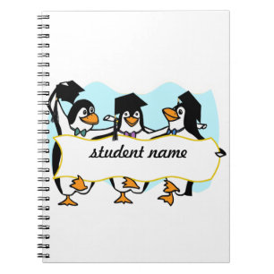 Happy Graduating Dancing Penguins w/Banner Notebook