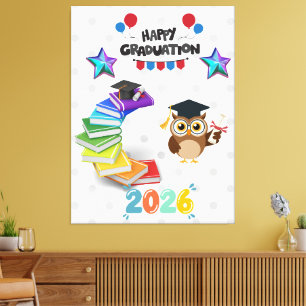 Happy Graduation 2026 - Cute Owl & Books Canvas Print