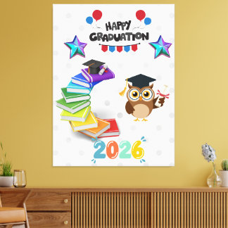 Happy Graduation 2026 - Cute Owl & Books  Canvas Print