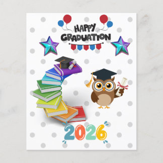 Happy Graduation 2026 - Cute Owl & Books  Flyer