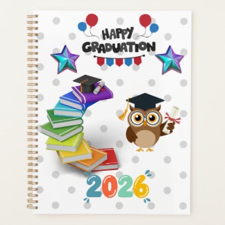 Happy Graduation 2026 - Cute Owl & Books  Planner