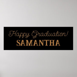Happy Graduation Banner, Black and Gold Party Poster