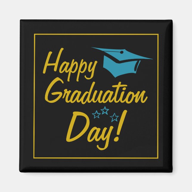 Happy Graduation Day Black Gold Blue Script  Magnet (Front)