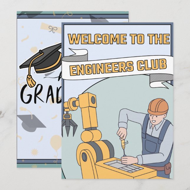 Happy Graduation For Engineers - Welcome to club Invitation (Front/Back)