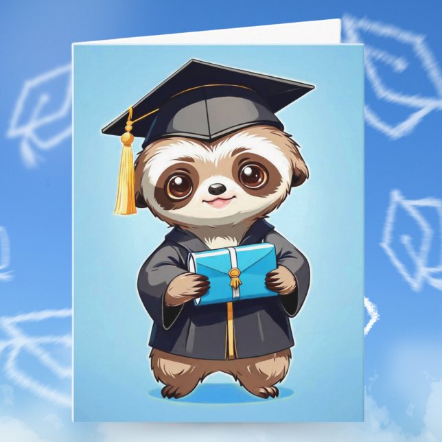 Happy Graduation Sloth Chibis  Card (Cheerful sloth chibis spark joy in adorable graduation celebration!)