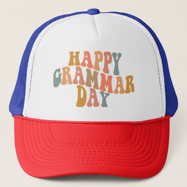 Happy Grammar Day Retro Wavy Trucker Hat (Front)
