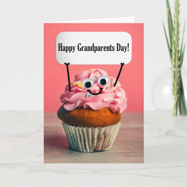 Happy Grandparents Day Cute Cupcake With Sign Holiday Card (Front)