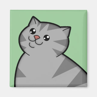 Happy Gras Argent Tabby Chat Carré Magnet
