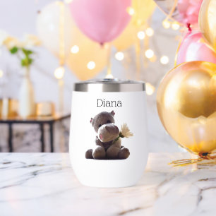 Happy Gray Hippo Holding Daisy, Cute Love Photo
