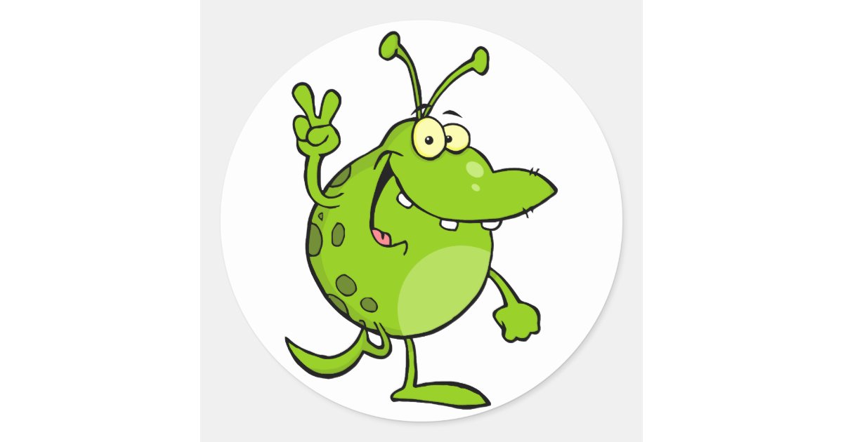 Happy Green Alien Gesturing A Peace Sign Classic Round Sticker Zazzle Ca