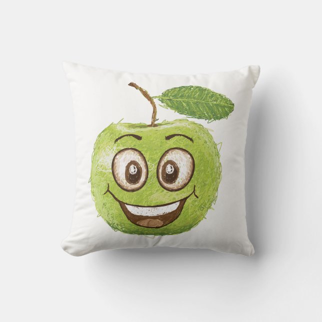 happy green apple throw pillow (Front)