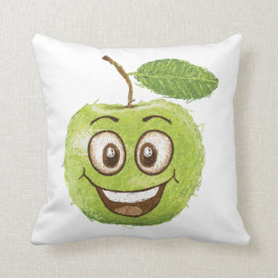 happy green apple throw pillow