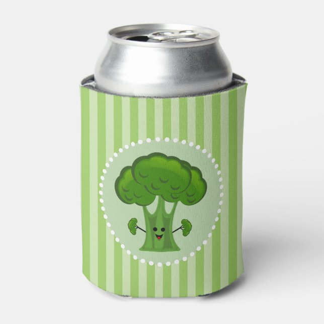 Happy Green Broccoli Can Cooler (Can Front)