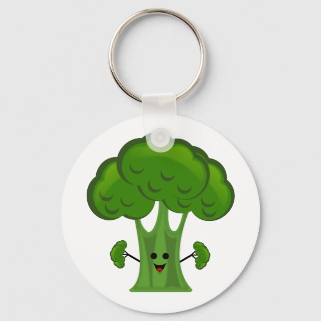 Happy Green Broccoli Keychain (Front)