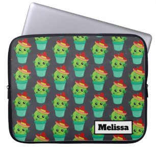Happy Green Cactus in a Red Sombrero Pattern Laptop Sleeve