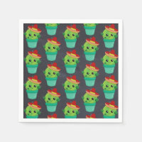 Happy Green Cactus in a Red Sombrero Pattern