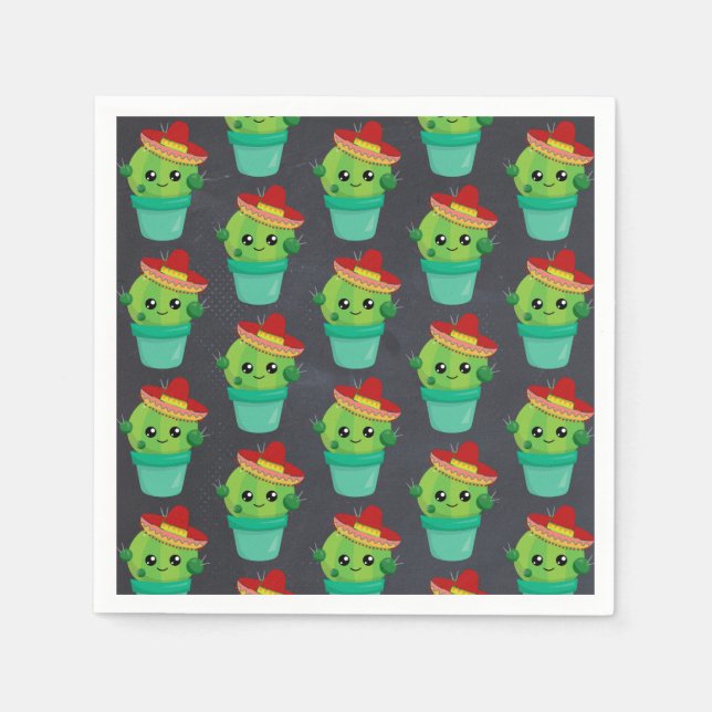Happy Green Cactus in a Red Sombrero Pattern Napkin (Front)