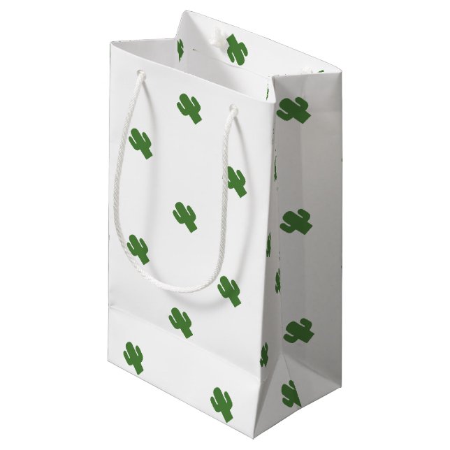 Happy green cactus in pink summer small gift bag (Front Angled)