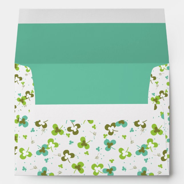 Happy Green Clover Leaves Art Pattern Envelope (Back (Bottom))