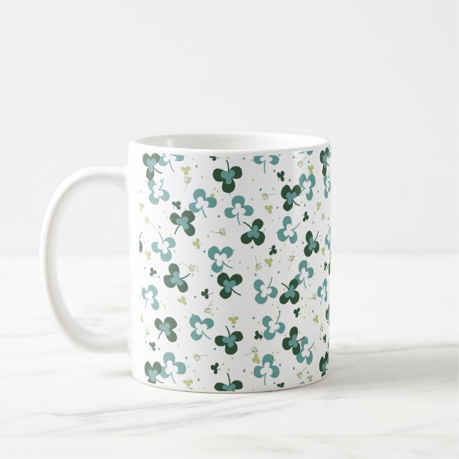 Happy Green Clover Leaves Art Pattern III Coffee Mug (Left)