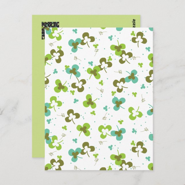 Happy Green Clover Leaves Art Pattern Postcard (Front/Back)