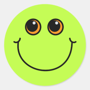 Happy Green Emoji Face Classic Round Sticker