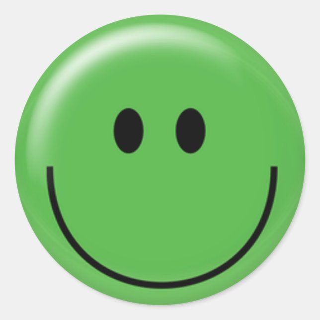 Happy green face classic round sticker (Front)