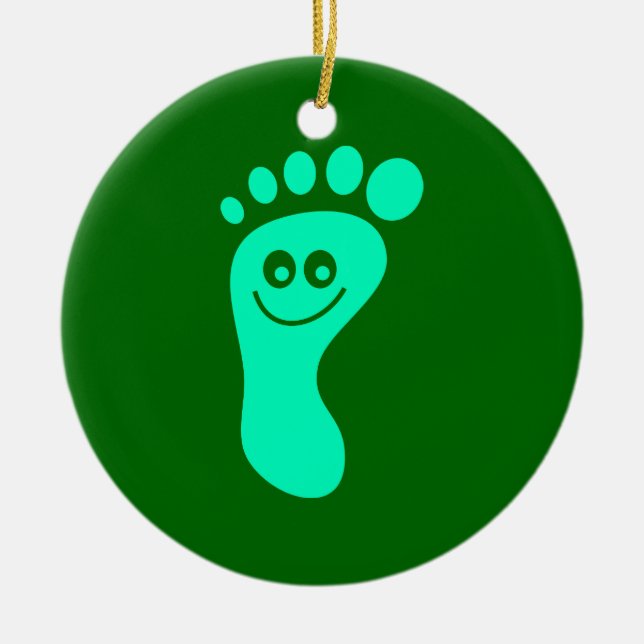 Happy Green Foot Ceramic Ornament (Front)