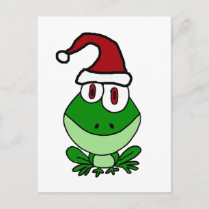 Happy Green Frog Wearing Santa Hat Holiday Postcard