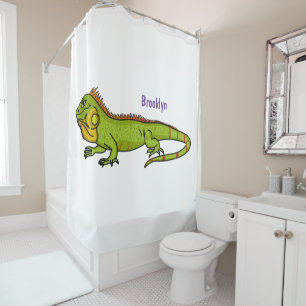 Happy green iguana cartoon illustration