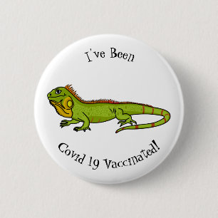 Happy green iguana cartoon illustration 2 inch round button