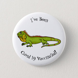 Happy green iguana cartoon illustration 2 inch round button
