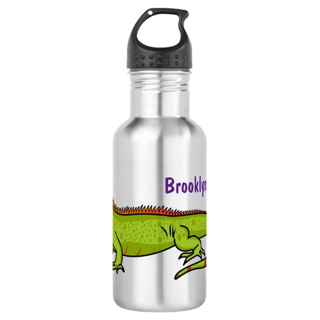 happy green iguana cartoon illustration 532 ml water bottle (Front)
