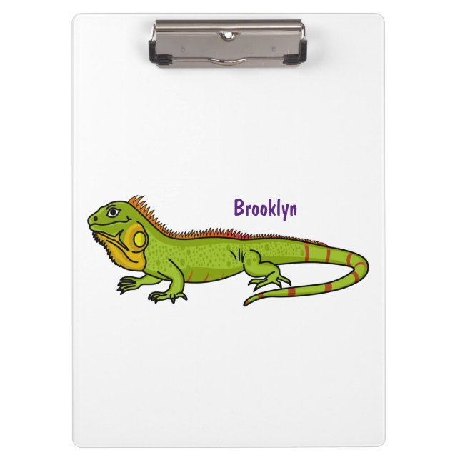 Happy green iguana cartoon illustration clipboard (Front)