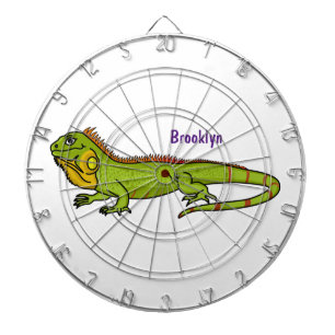 Happy green iguana cartoon illustration dartboard