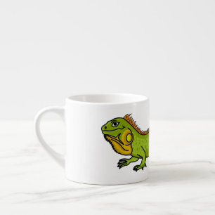 Happy green iguana cartoon illustration espresso cup