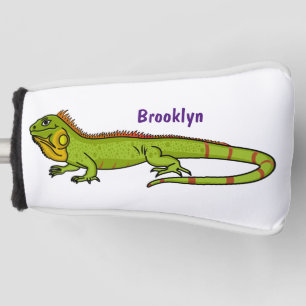Happy green iguana cartoon illustration golf head cover
