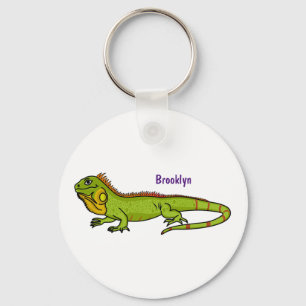Happy green iguana cartoon illustration keychain
