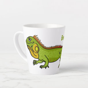 Happy green iguana cartoon illustration latte mug