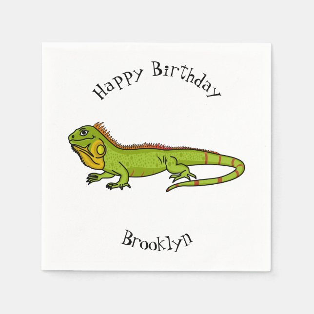 Happy green iguana cartoon illustration napkin (Front)