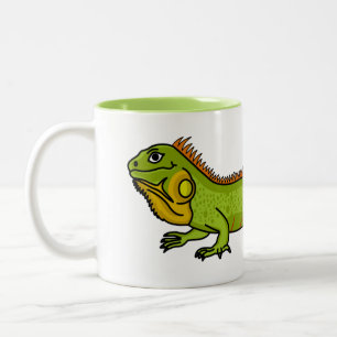 Happy green iguana cartoon illustration Two-Tone coffee mug