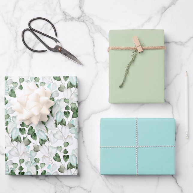 Happy Green Leaves Wrapping Paper Sheets (Front)