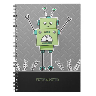 Happy Green Robot & Metal Springs Notebook