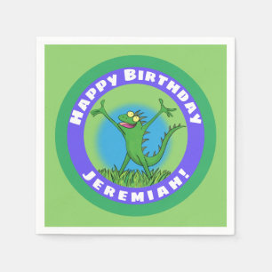 Happy green smiling animated iguana lizard napkin