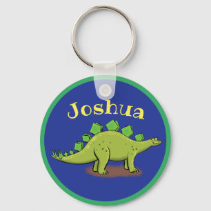 Happy green stegosaurus dinosaur cartoon keychain